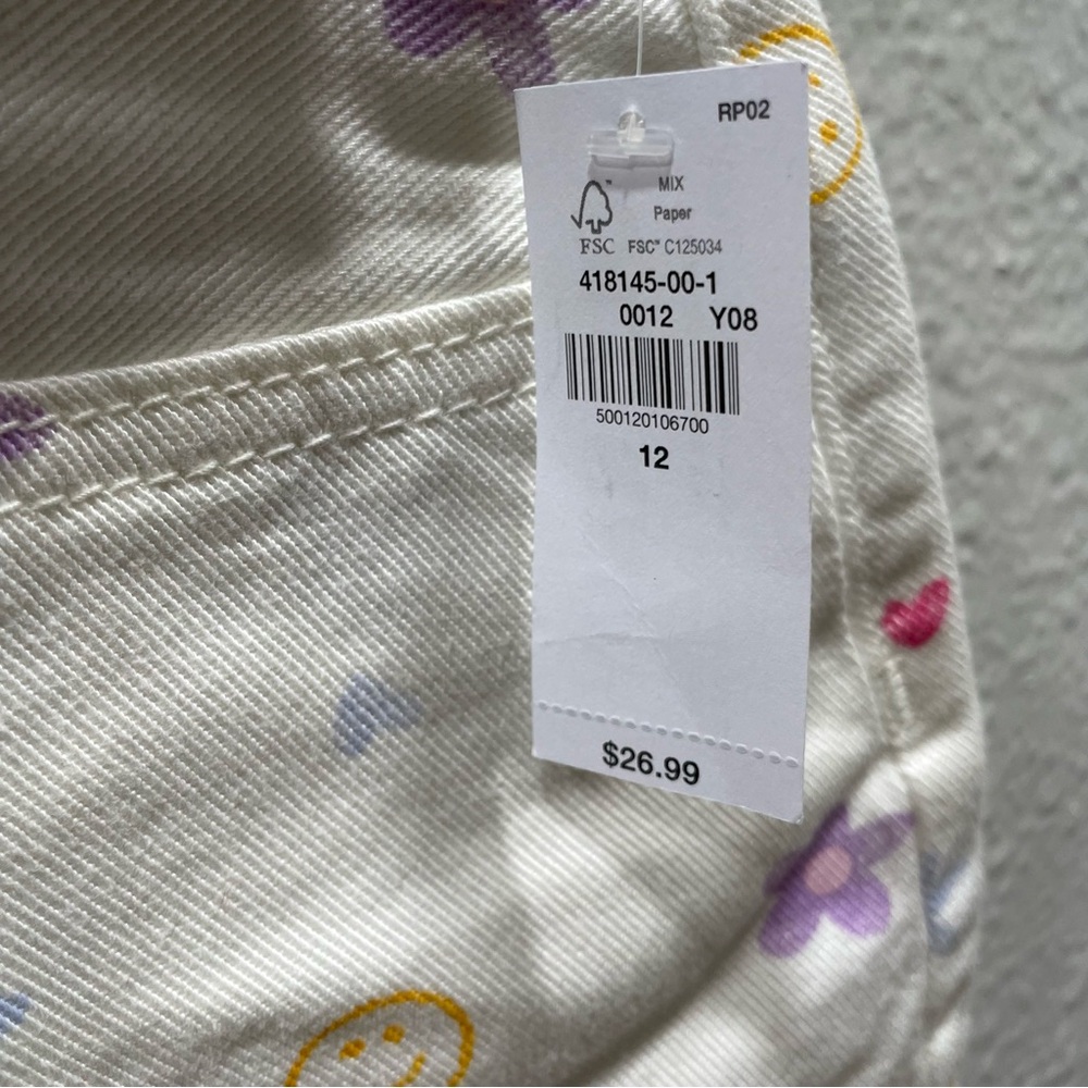 Old Navy White Shorts Flower-Smile Face Print High Rise Adjustable Waist Size 12 - Picture 15 of 16